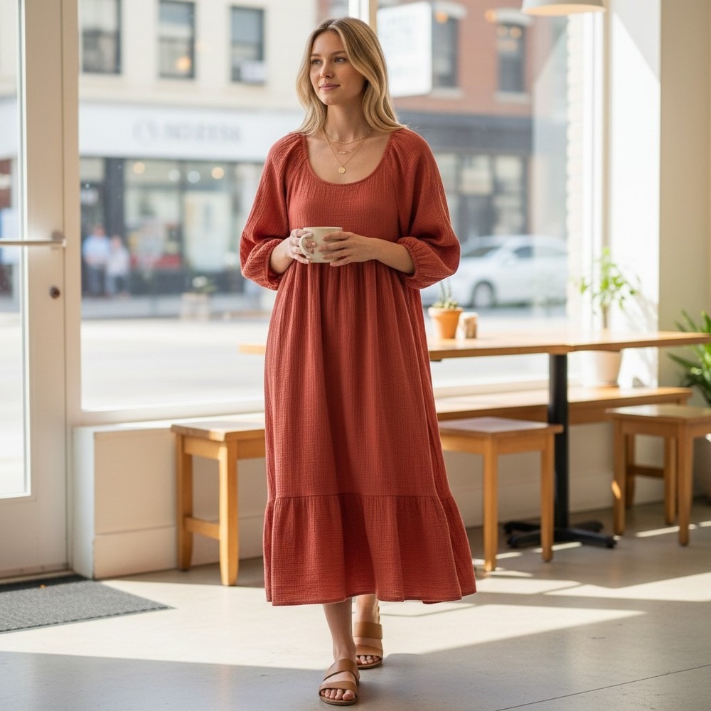 Universal Thread Terracotta Orange Gauze Tiered Midi Dress XL XL